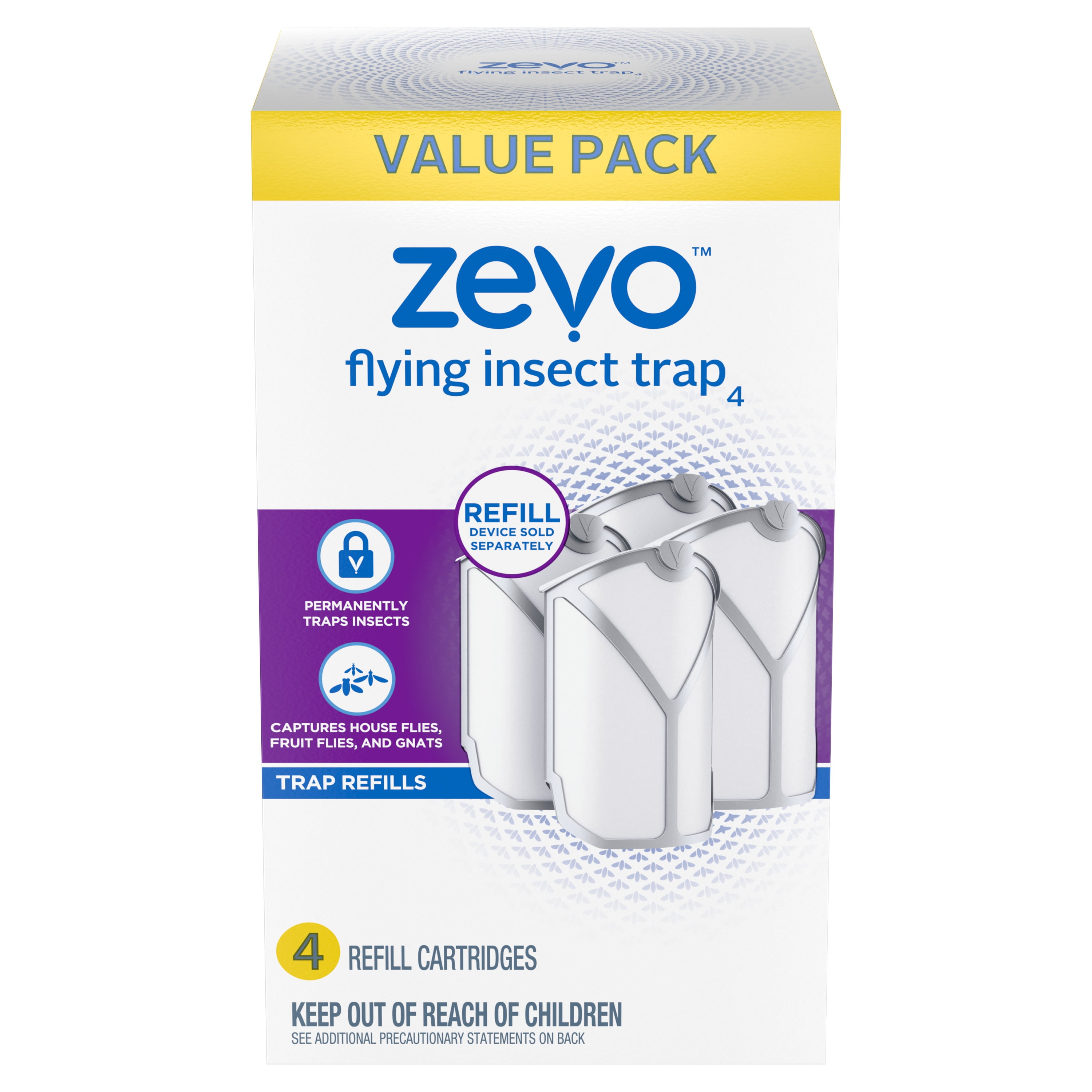 Zevo Flying Insect Trap, Fly Trap Refill Cartridges (Twin Pack, 4 Cartridges)