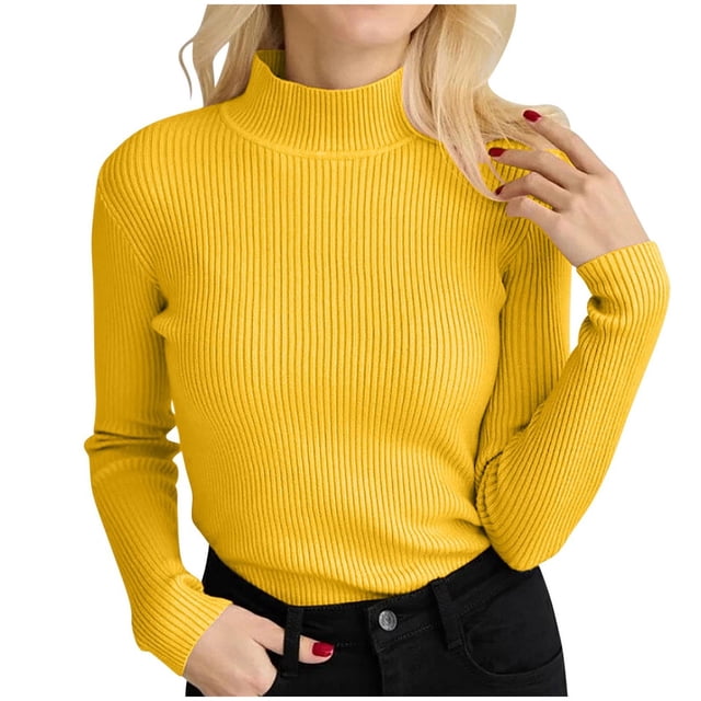Chandail Côtelé pour Femmes Taille Unique Col Roulé Élégant Tricoté Manches Longues Ajusté Automne Hiver