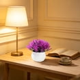 thumbnail image 4 of Dongrere Small Artificial Potted Shrub, Plastic Fake Greenery Plant with White Pot for Home Office Desk Bathroom Tabletop Decor, Purple, 4 of 9