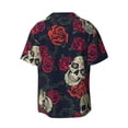 thumbnail image 2 of Vsdgher Roses Skulls Print Men's Wrinkle Free Untucked Cuban Shirt Business Casual Button Down Shirts Short Sleeve Shirt, 2 of 7