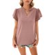 thumbnail image 4 of Lucakuins Blusa de manga corta de verano para mujer, cuello en V recortado Color sólido Casual Party Street Summer Shirt Tops Lucakuins moda, 4 of 7