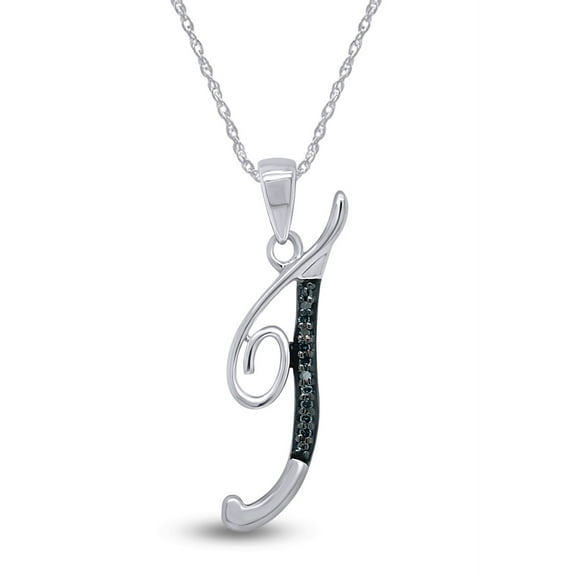 AFFY Blue Natural Diamond Initial "T" Pendant Necklace in 14k White Gold Over Sterling Silver