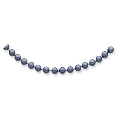 14K Yellow Gold -7mm Round Black Saltwater Akoya Cultured Pearl Bracelet -7" (7in x 6.5mm)