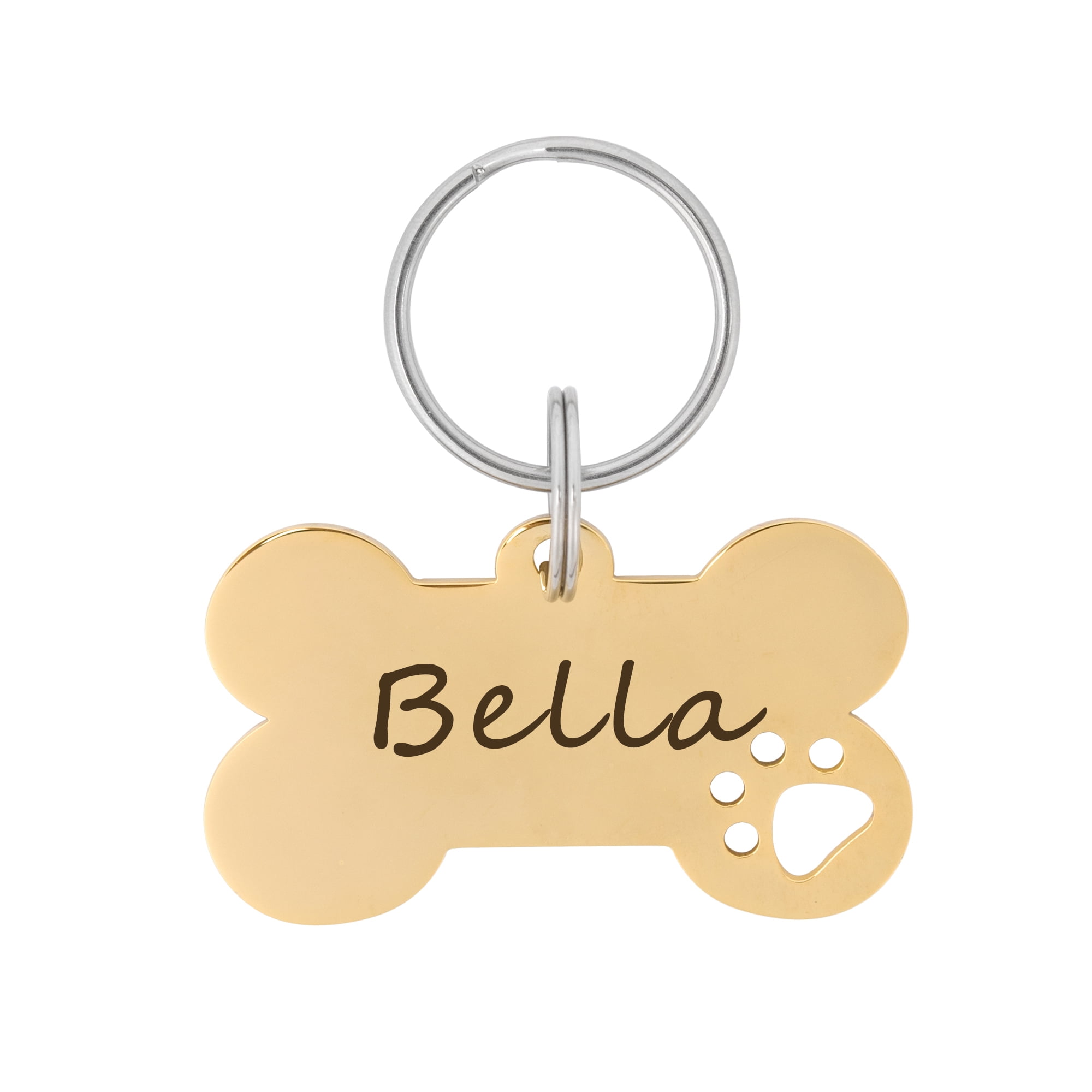 Anavia Stainless Steel Personalizable Bone Hollow Paw, All Occasion Engraved Dog ID Tag, Gold, L