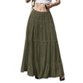 thumbnail image 2 of Women’s Long Tiered Maxi Skirt with Elastic Waist Lightweight Flowing Fabric Boho Style Casual Wear for Everyday Use Army Green L, 2 of 5