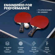 GEWO CS Energy Carbon Pre-Assembled Table Tennis Racket, ITTF Approved Ping Pong Paddle, Carbon Blade, 1.8 mm Sponge, Flared Handle