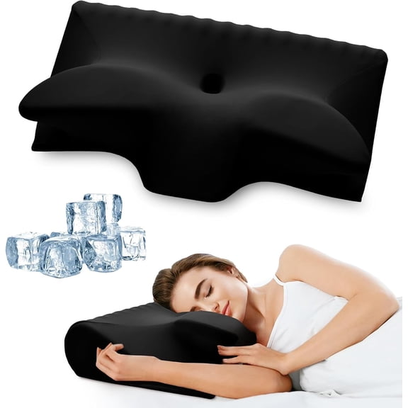 Cervical Pillow for Neck Pain Relief, Cooling Contour Memory Foam Pillows Support Odorless Ergonomic Neck Pillow Adjustable Orthopedic Bed Pillow for Side Back Stomach Sleeper,Black