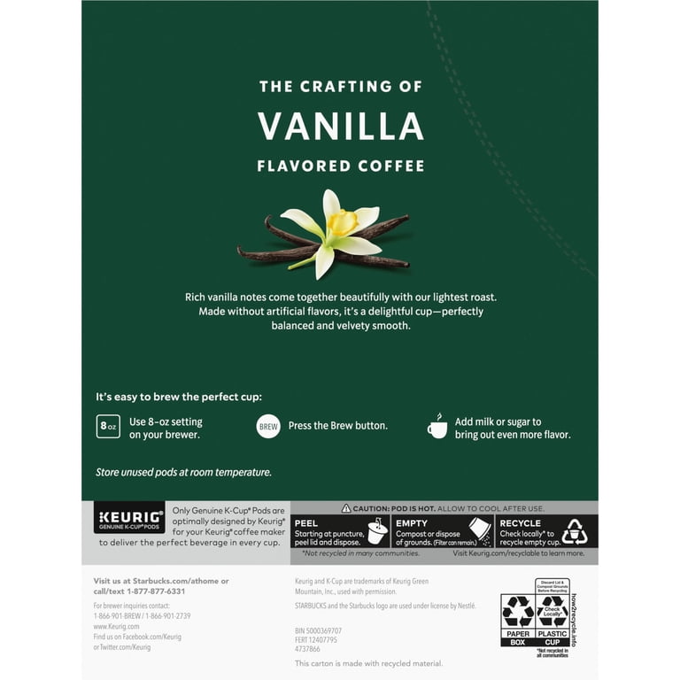 (4 pack) Starbucks Vanilla, Hot or Iced Coffee, Flavored K-Cup Coffee Pods, 22 Count, Size: 2.05