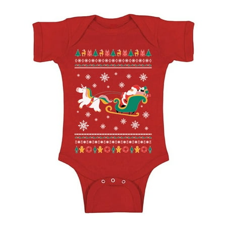 

Awkward Styles Ugly Xmas Baby Outfit Bodysuit Christmas Santa with Unicorn Romper