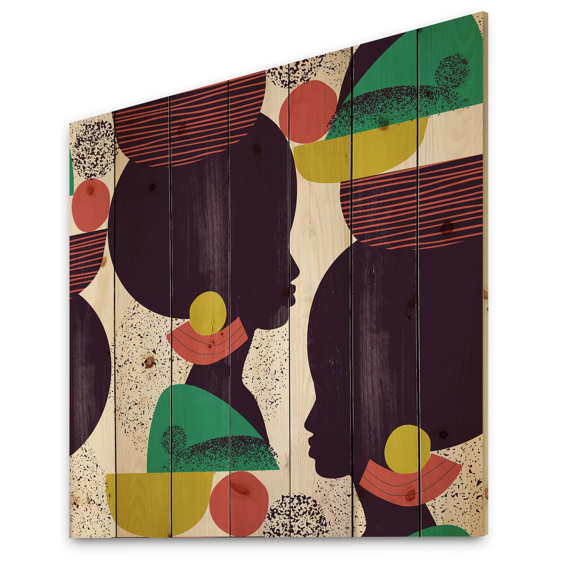 Designart 'Ethnic Geometric Silhouette of African American III' Modern Print on Natural Pine Wood