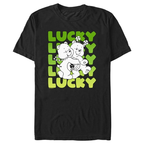 Men's Care Bears St. Patrick's Day Good Luck Bear and Funshine Bear Lucky  Graphic Tee Black Small