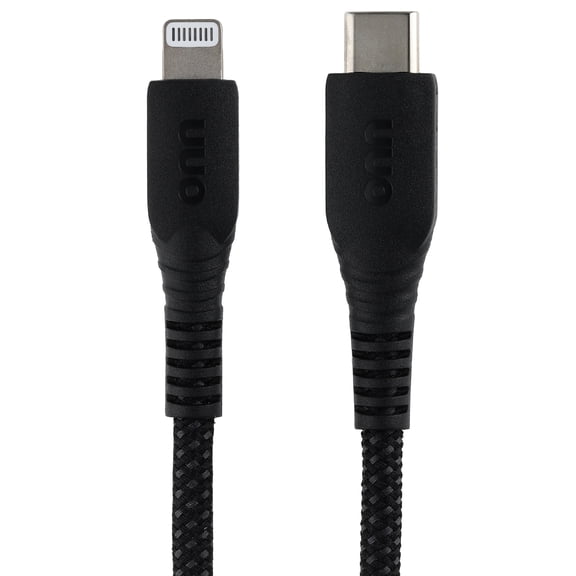 onn 6-Foot Braided Lightning to USB-C Cable, Black