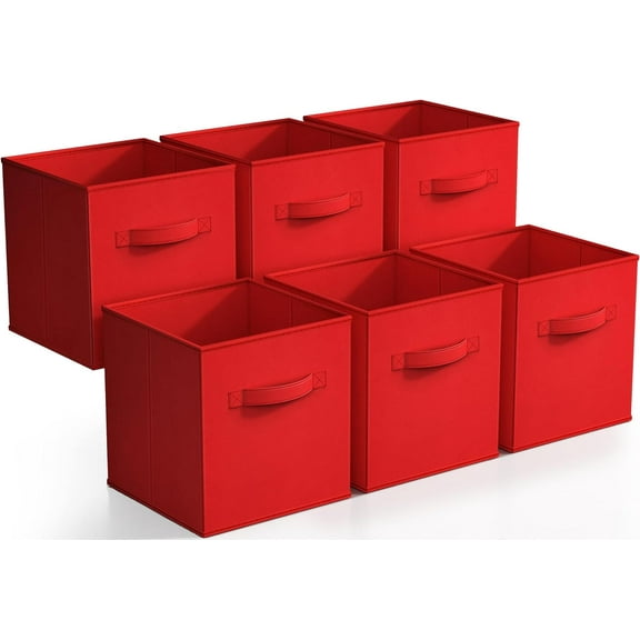 Sorbus Fabric Storage Bins 11" Foldable Cubes With Handles For Pantry, Cubbies, Toy And Closet Shelving Organization - 6Pk (Red)