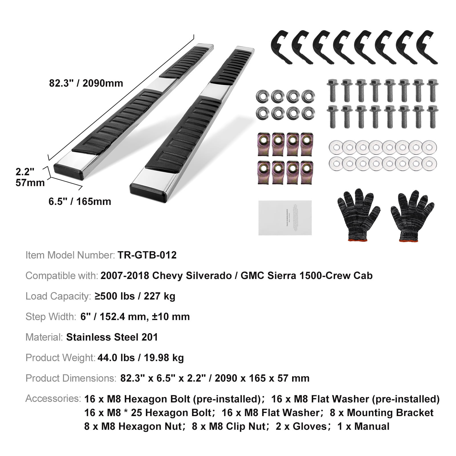 KFFKFF 6" Step Bars Running Boards Fit 2007-2018 Chevy Silverado/GMC Sierra 1500