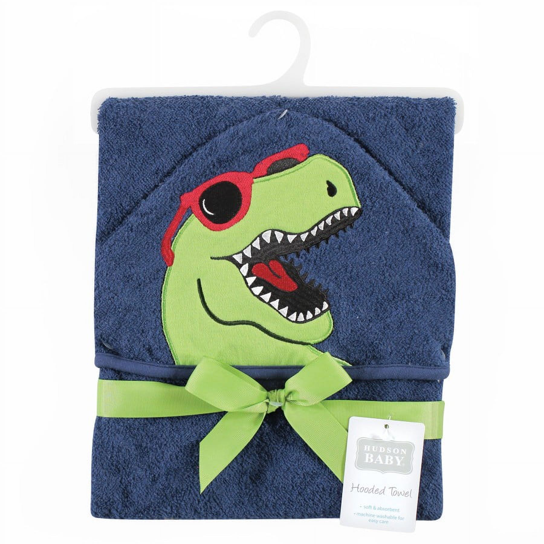Hudson Baby Infant Boy Cotton Animal Face Hooded Towel, Cool Dino, One Size - image 2 of 2