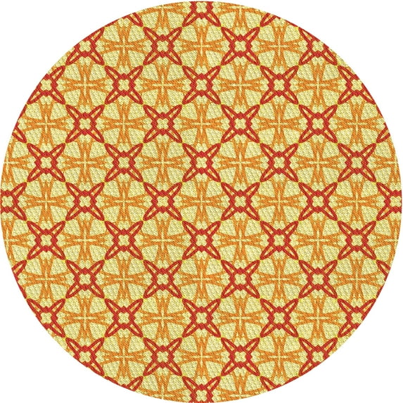 Ahgly Company Indoor Round Patterned Orange Red Orange Area Rugs, 3' Round