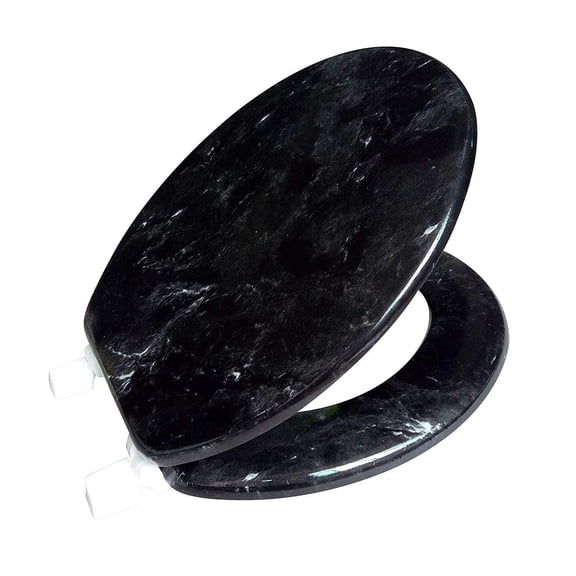 J&V Textiles Round Toilet Seat With Easy Clean & Change Hinge Black