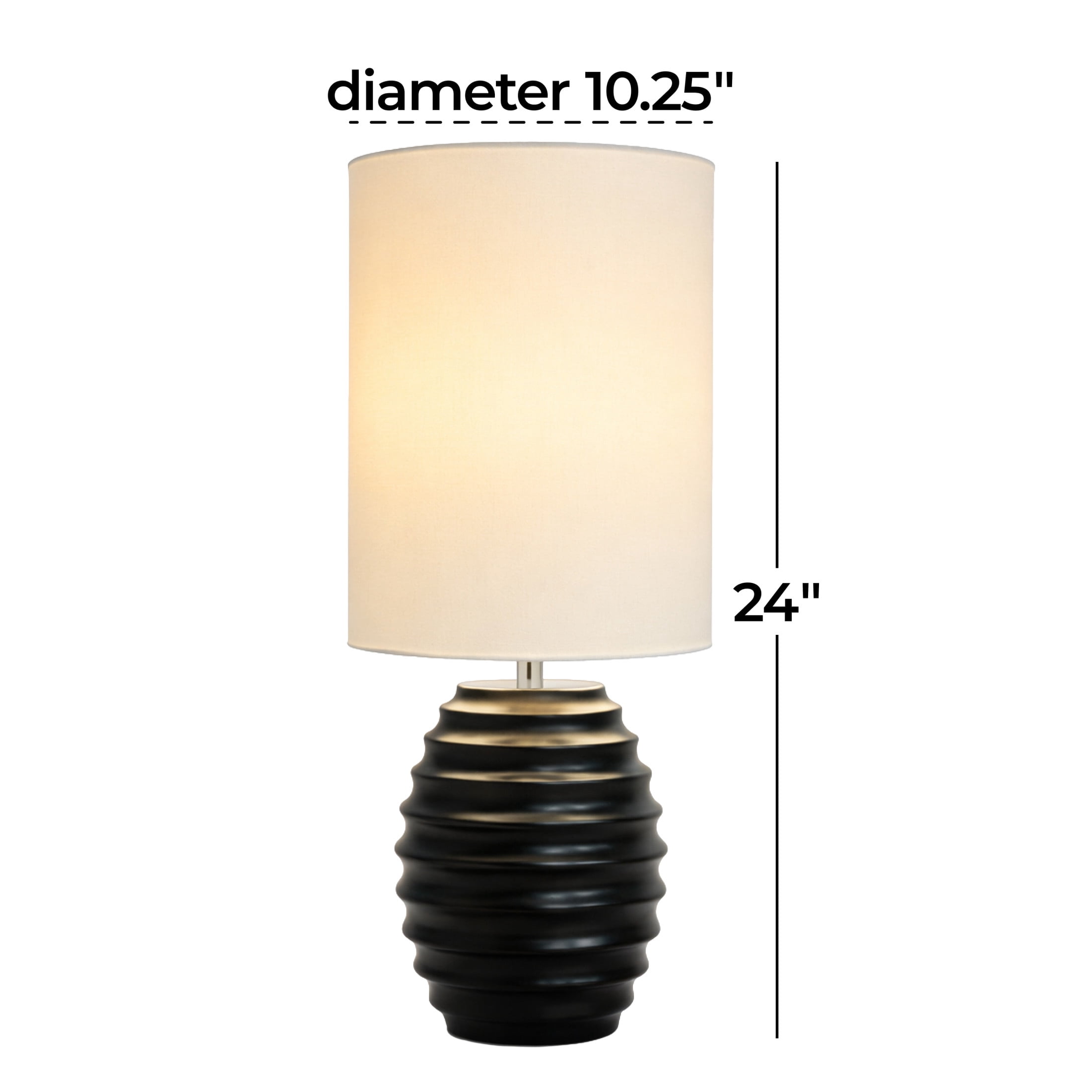 DecMode 24" Handmade Ribbed Black Table Lamp with White Linen Shade