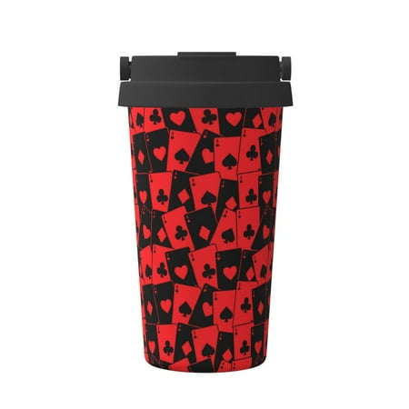 

Pofeuu Playing Cards Print Coffee Mug Iced Coffee Tumbler Cup Double Wall Vacuum Leak-Proof Thermos Mug CoffeeThermos Travel Mug