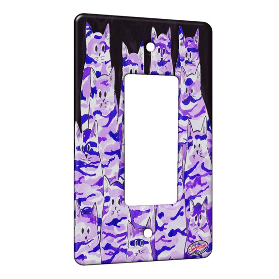 KuzmarK™ 1 Gang Rocker Wall Plate - Purple Camo Camouflage Kitties Abstract Cat Art by Denise Every