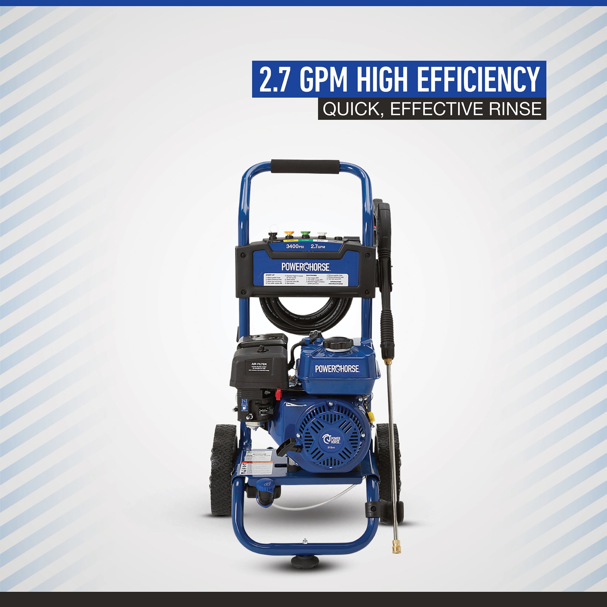 Powerhorse Gas Cold Water Pressure Washer, 3400 PSI, 2.7 GPM