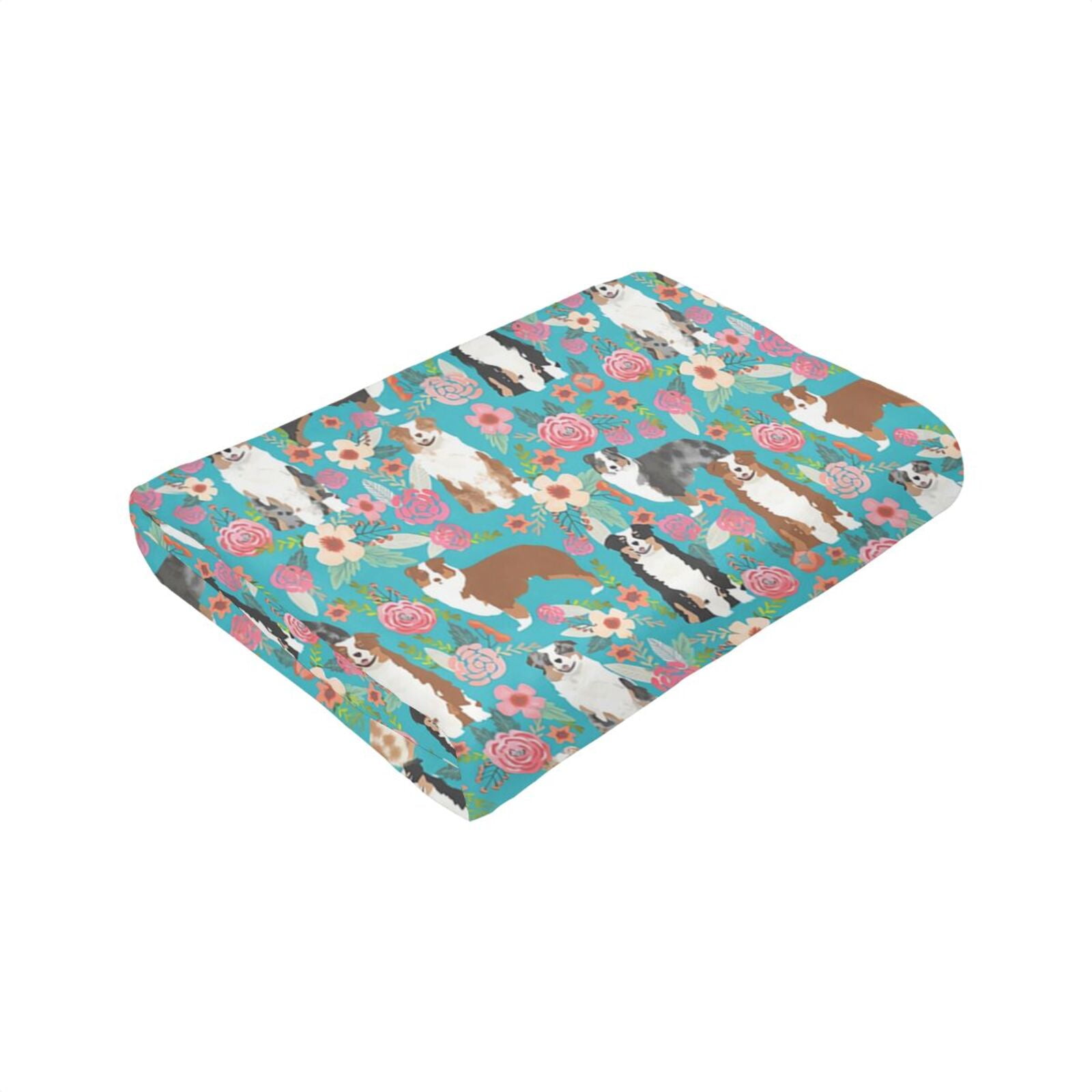 Wijzvio Australian Shepherd Dogs Floral Throw Blanket Soft Fuzzy Fleece Blanket For Couch Bed Living Room Decoration 50"X40"