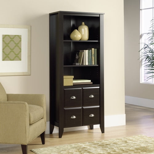 Sauder Shoal Creek Library with Doors, Jamocha Wood Finish, 3
