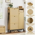thumbnail image 3 of Yiwa Rattan Shoe Cabinet for Entryway, Hidden Wood Shoe Rack Storage with 3 Flip Drawers, Narrow Freestanding Shoe Organizer Cabinet for Hallway, Easy Assembly, 3 of 8