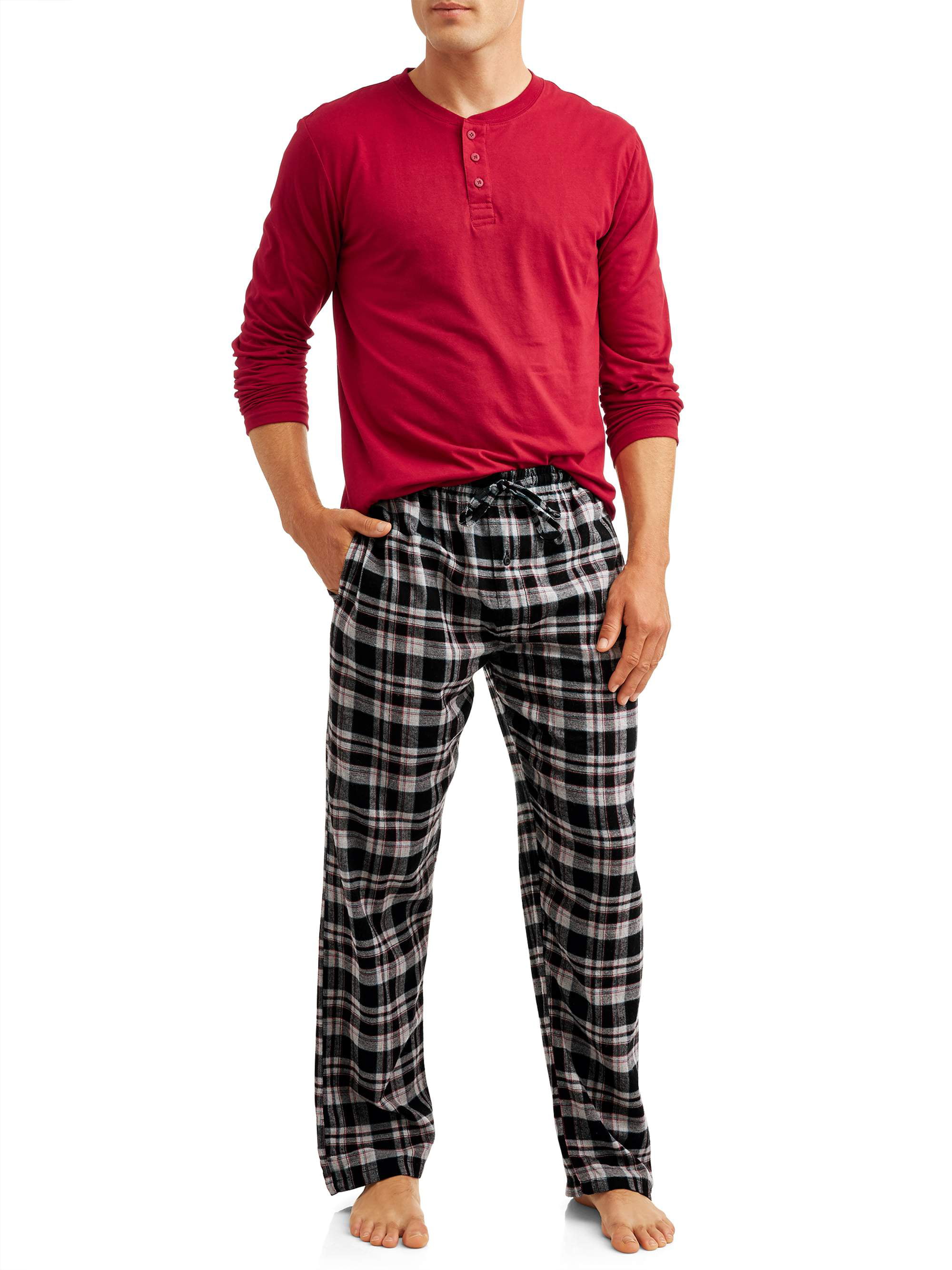 Hanes Men's Long Sleeve Henley Top with Flannel Pant Sleep Set Large 
