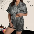 thumbnail image 2 of Tnhcen Women's Halloween Pajama Set Short Sleeve Collared Top Pumpkin Bat Print Sleepwear Comfortable Loungewear S-2XL Gray, 2 of 8