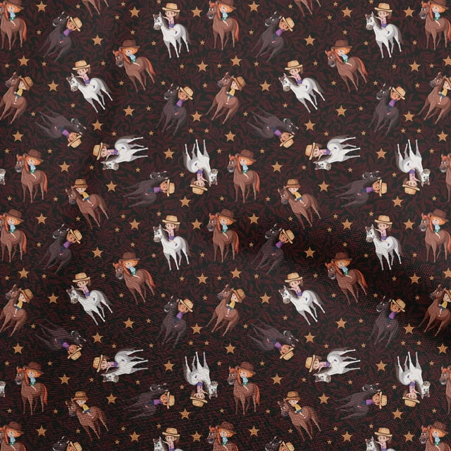 oneOone Polyester Spandex Maroon Fabric Cowboy Sewing Craft Projects Fabric Prints By Yard 56 Inch Wide
