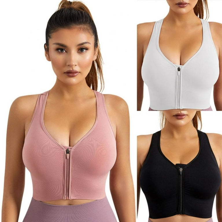 Women's Zip Front Sports Bra - Wireless, Padded, Seamless Bras for  Post-Surgery, Workouts and Yoga at  Women's Clothing store