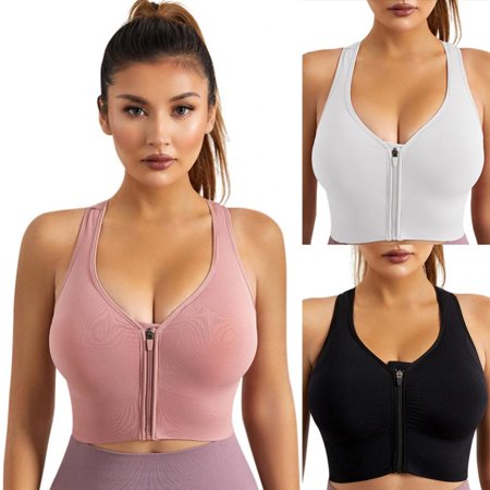 

3pcs Women Sports Bra Running Yoga Vest Bra Front Zipper Fitness Bra Shockproof Wireless Active Underwear Quick-drying Full Cup Bra