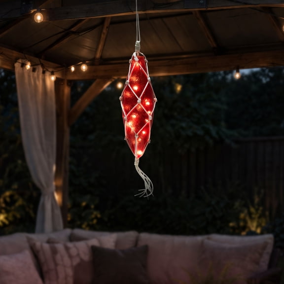 Barcana Lighted Macrame Wrapped Finial Drop Outdoor Patio Christmas Decoration Clear - White Wire