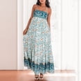 thumbnail image 2 of Gibobby Vestido largo de verano para mujer Vestido holgado informal informal con cinturón de flores y cinturón Halter de verano para mujer(Azul,M), 2 of 5