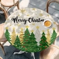 thumbnail image 2 of Green Christmas Round Tablecloth, Fitted Table Cover with Elastic for 55"-60" Round Tables, Xmas Tree Snowflake Stars Winter Rustic Table Cloth Outdoor Indoor Dinning Party Waterproof Tablecloths, 2 of 7
