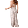 thumbnail image 4 of Ernkv Women's Wide Leg Jumpsuit Comfy Lounge Casual Slim Cut Waist Ruffle Jumpsuit Fashion Full Length Trousers Wide Leg Jumpsuit For Lady Wife Daughter Girlfriend Floral Print Gray L, 4 of 9