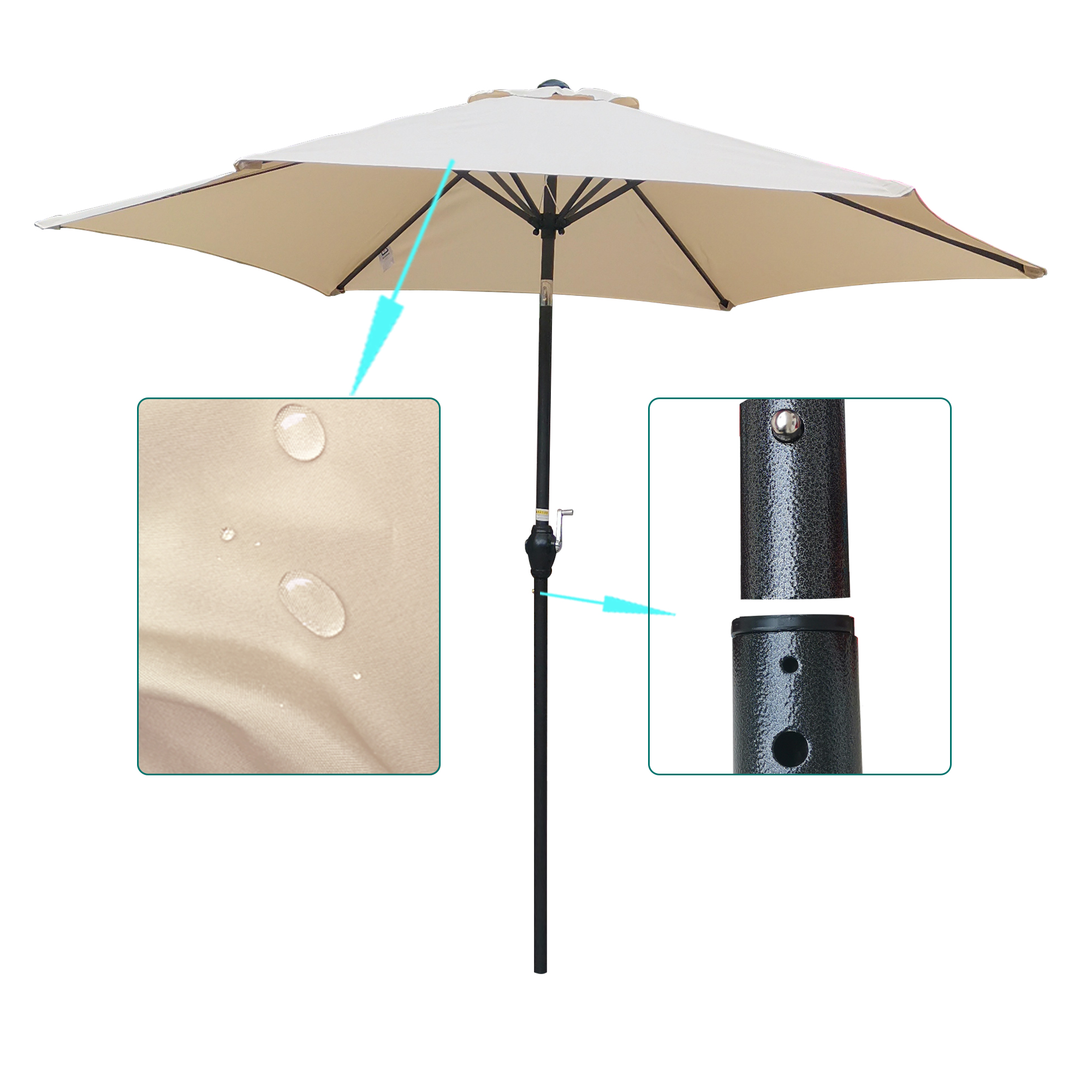 Patio Umbrella,DFITO 9 Ft Outdoor Umbrell , Weather-Resistant Outdoor Patio Umbrella for Table, Heavy-Duty Offset Patio Umbrella for Patio Backyard Outside, Waterproof, Tan, DJ223 - image 4 of 7
