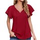 thumbnail image 1 of Blusa informal sólida de manga corta con cuello en V de verano para mujer a la moda Fridja  hjk3496, 1 of 9