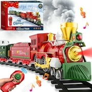 HopeRock Christmas Train Toy Set, Train Toys for Boys with Smokes, Lights & Sound, Christmas Train w/Steam Locomotive Engine, Carriages and Tracks, Toddler Model Trains for 3 4 5 6+