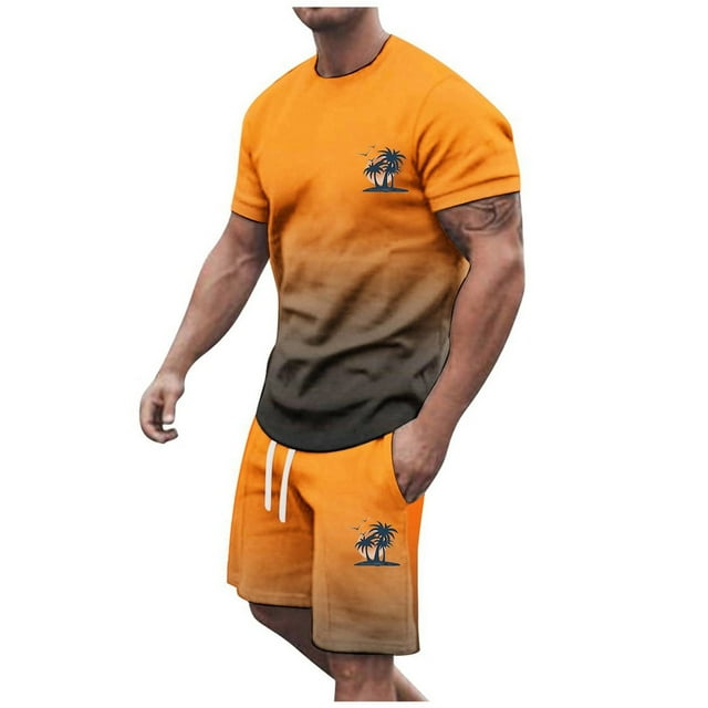 toraway Casual Men's Suits Regular Fit 42 Men's Summer Tracksuit Plus Size Short Sleeve O Neck Athletic Suit Casual Color Block Drawstring Waist Tracksuit Set XXXL