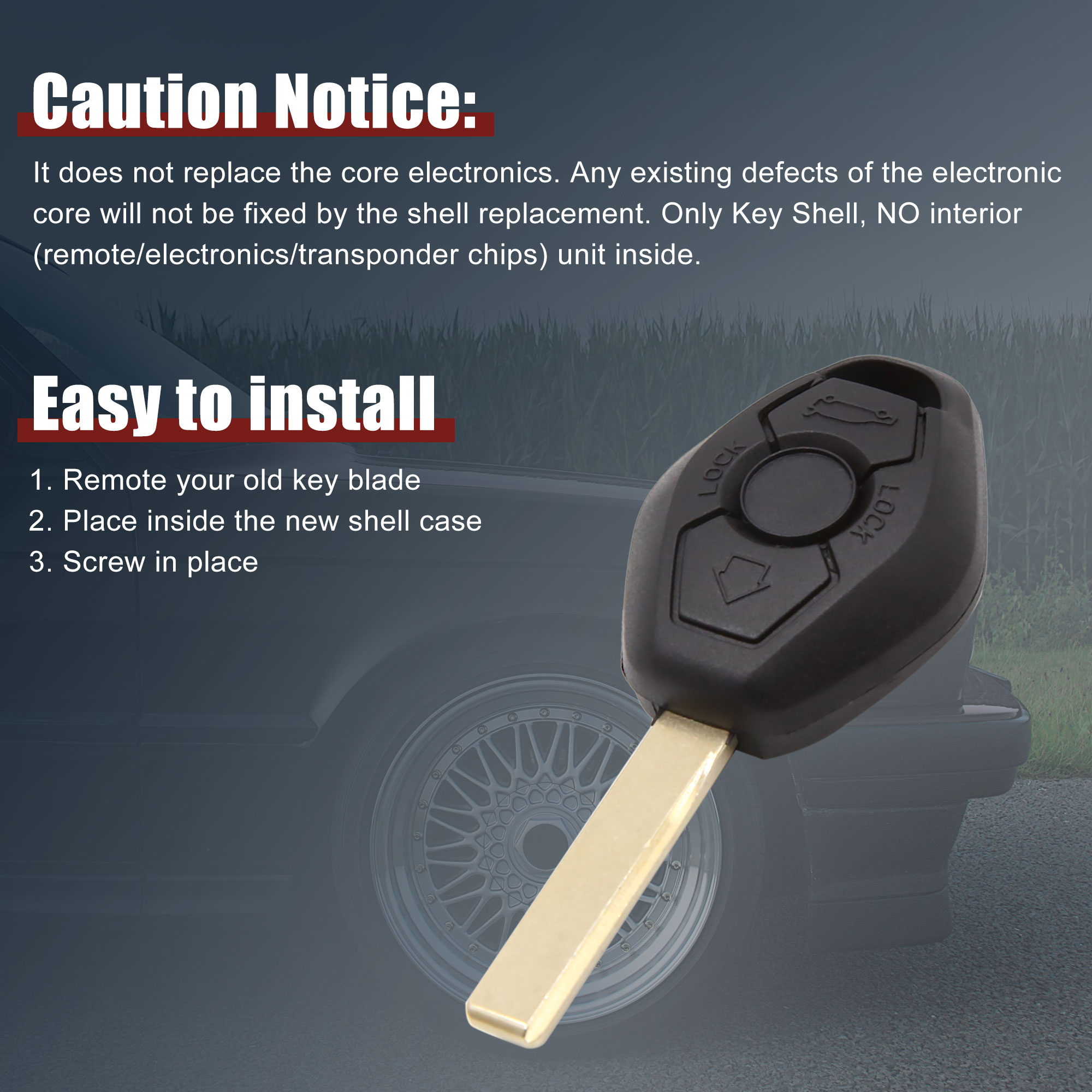 3 Button Uncut Key Fob Case Remote Shell Black for BMW 3 57 Series