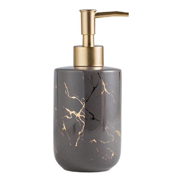 Dispensador de jabón de manos de cerámica recargable de 300 ml con textura de mármol y aceite esencial líquido. gris