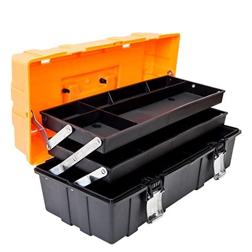 Torin ATRJH-3430T 17&quot; Boîte à Outils de Rangement Multifonctions en Plastique à 3 Couches avec Plateau et Séparateurs, Noir/orange