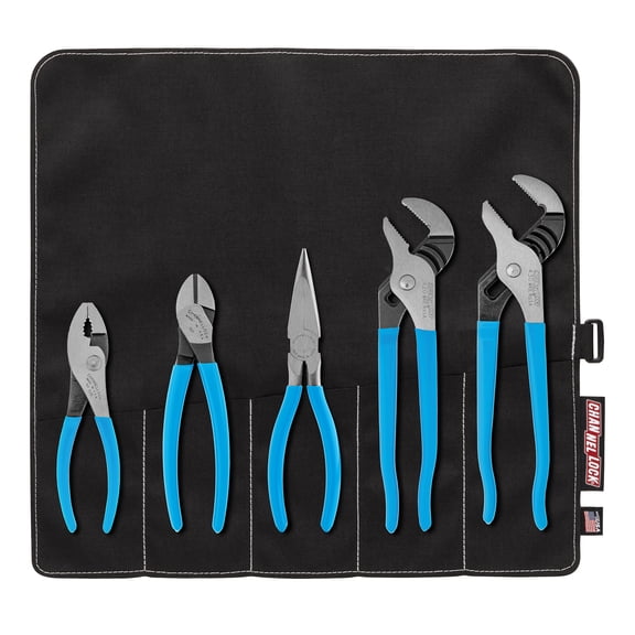 CHANNELLOCK Professional Plier Set and Tool Roll, Includes Tongue & Groove, HL Diagonal Cutting, Long Nose and Slip Joint Pliers, Made in USA, 5-tool set (TOOL ROLL-3)