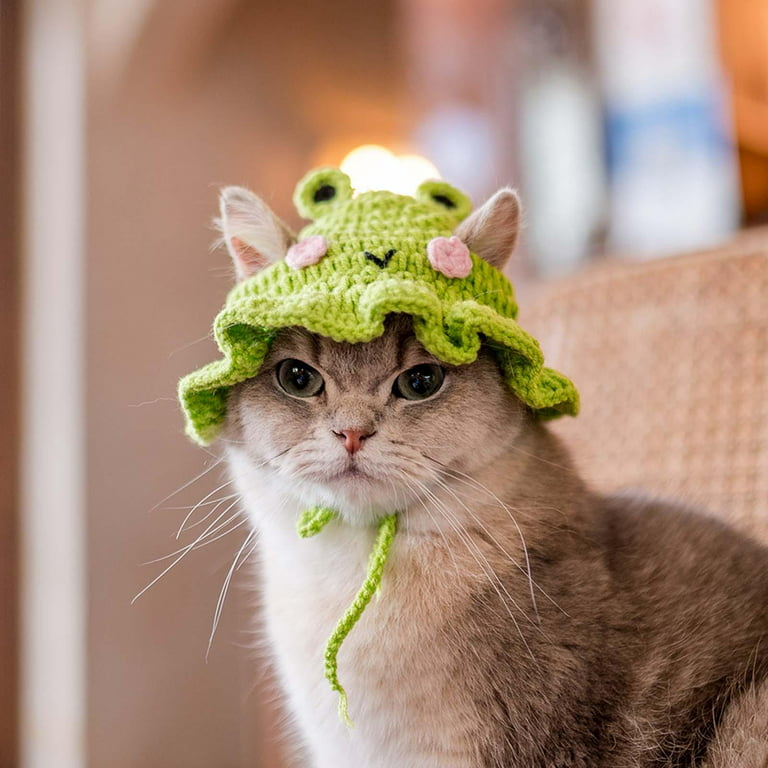Hand Knitted Cat Hat, Pet Wool Headgear, Handmade Cute Cartoon Cap Headwear  for Party, Christmas, Halloween, Puppy Kitten Costume Accessories L