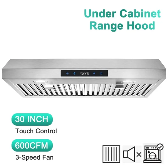 30 Inch Under Cabinet Range Hood Ductless Range Hoods with Touch Control,3-Venting Kitchen hood,Stainless Steel Vent Hood,Under Cabinet Range Hood 30 inch,Hood Vents for Kitchen 3 Speeds