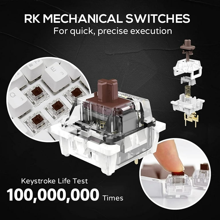 RK ROYAL KLUDGE RK61 60% Mechanical Keyboard, Bluetooth/Wired, 61 Keys, RGB  Hot Swap, Coiled Cable, Gaming - White