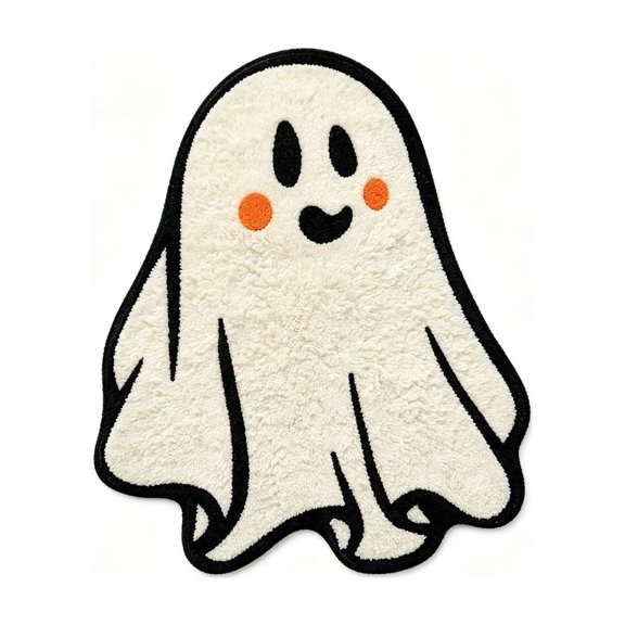 Yhmxh Halloween Bathroom Rugs, Halloween Ghost Shaped Bath Mats, Farmhouse Non-Slip Area Rug, Fluffy Absorbent Ghost Doormat for Bathroom Halloween Decorations 15.7x23.6 Inches