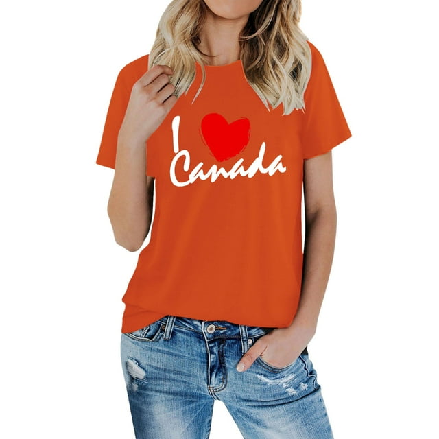 AQUARIVE T-Shirts à Manches Courtes pour Femmes, Impression Tendance, Col Rond, Coton Confortable, Été, Décontracté, Orange m
